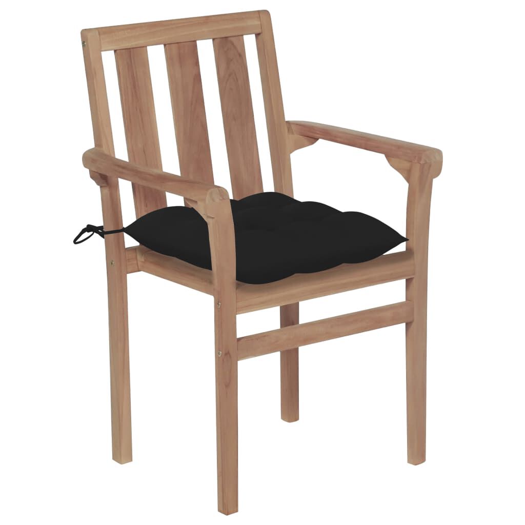 vidaXL Garden Chairs 2 pcs with Black Cushions Solid Teak Wood