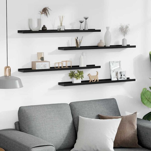 vidaXL Wall Shelves 4 pcs Black 80x9x3 cm
