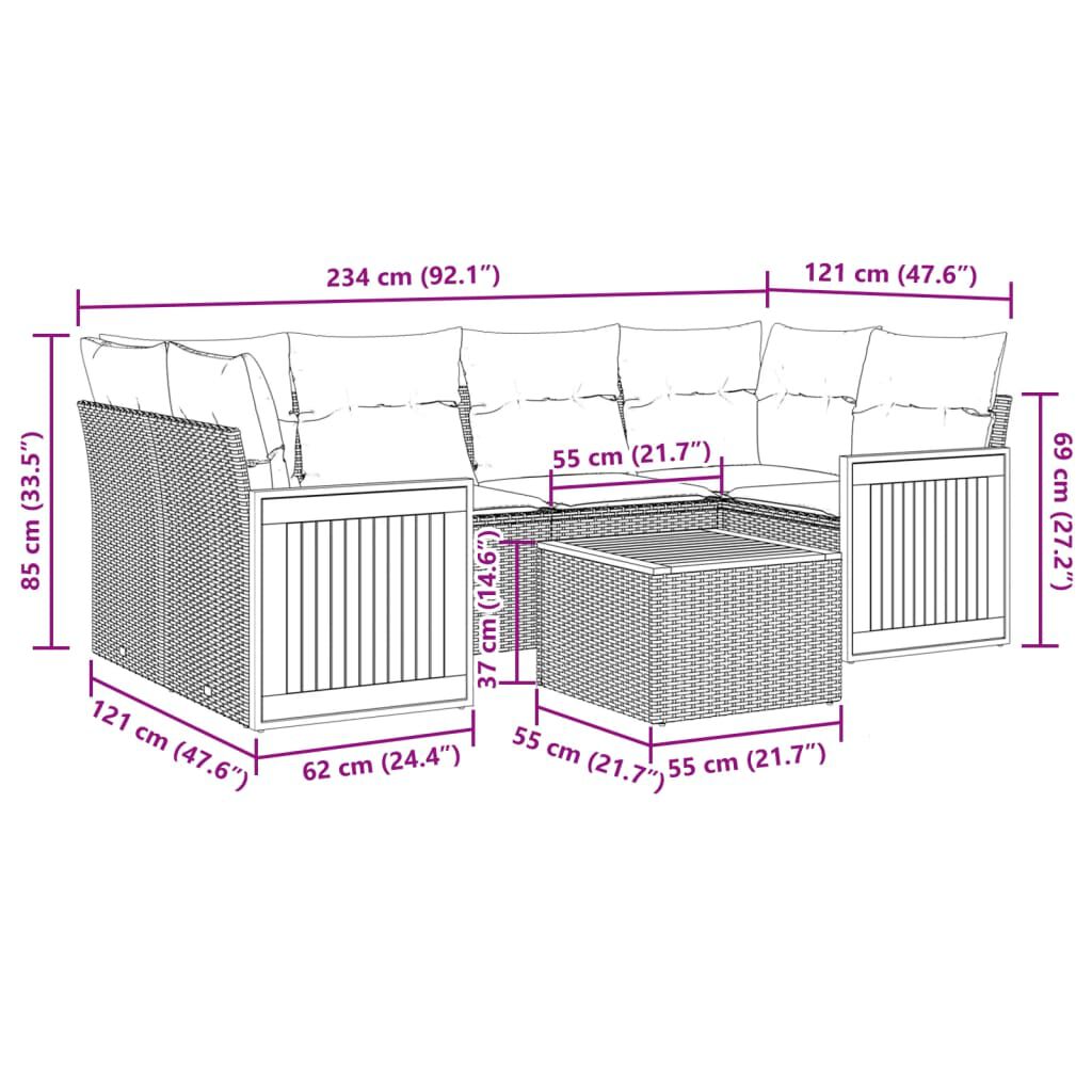 vidaXL 7 Piece Garden Sofa Set with Cushions Beige Poly Rattan