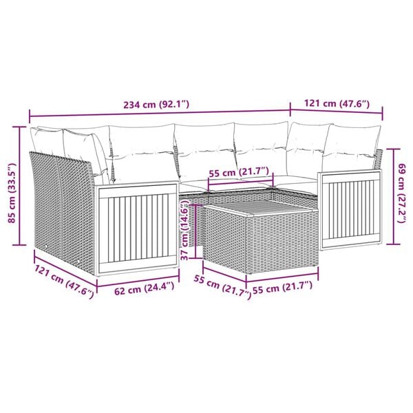 vidaXL 7 Piece Garden Sofa Set with Cushions Beige Poly Rattan