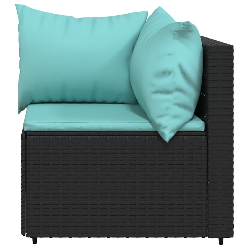 vidaXL Garden Corner Sofas with Cushions 2 pcs Black Poly Rattan