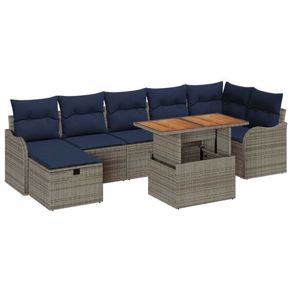 vidaXL 8 Piece Garden Sofa Set with Cushions Grey Poly Rattan