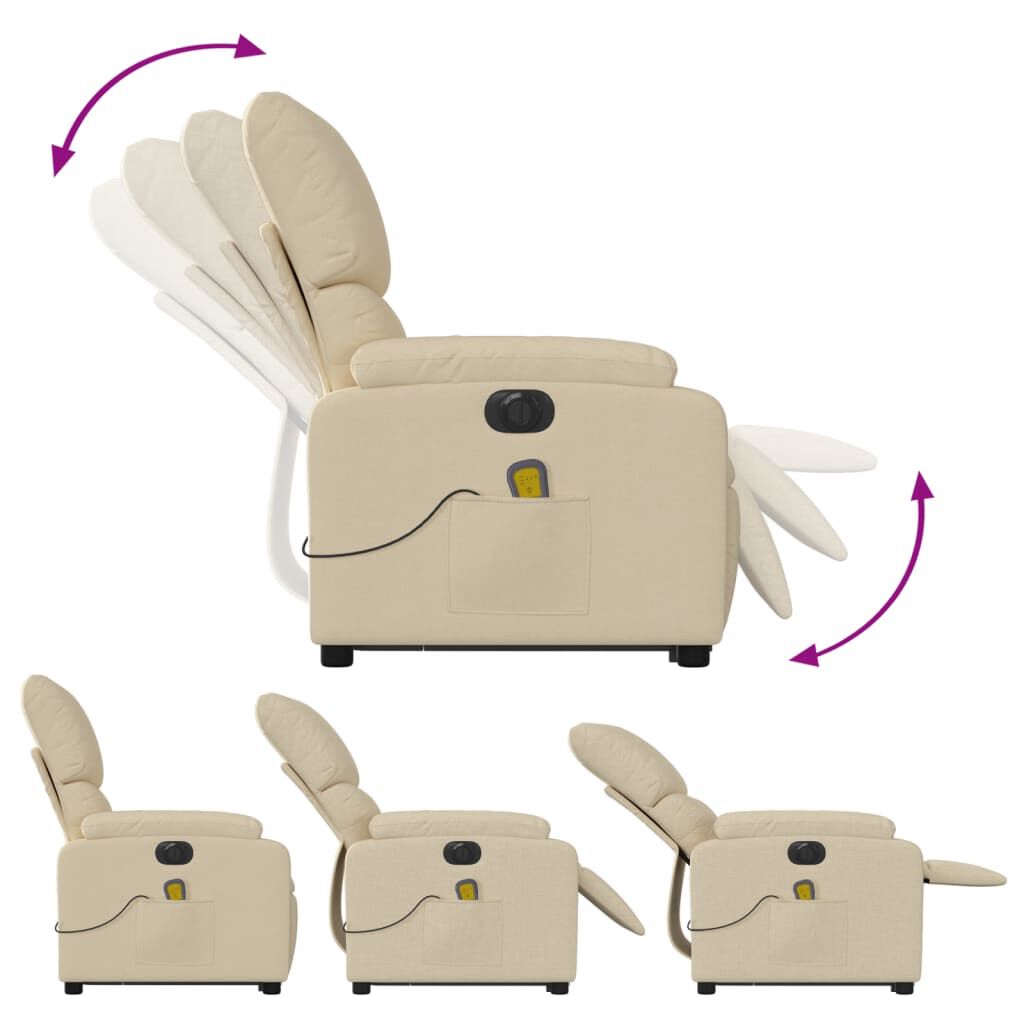 vidaXL Electric Stand up Massage Recliner Chair Cream Fabric