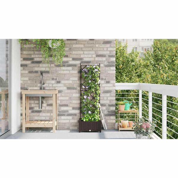 vidaXL Garden Planter with Trellis 2 pcs Black 80 x 40 x 125.5 cm PP