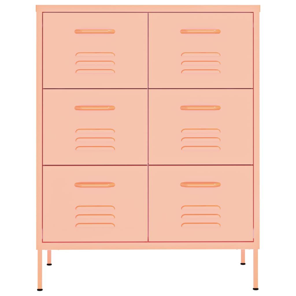 vidaXL Drawer Cabinet Pink 80x35x101.5 cm Steel