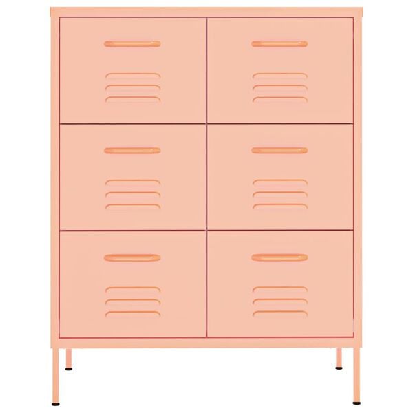vidaXL Drawer Cabinet Pink 80x35x101.5 cm Steel