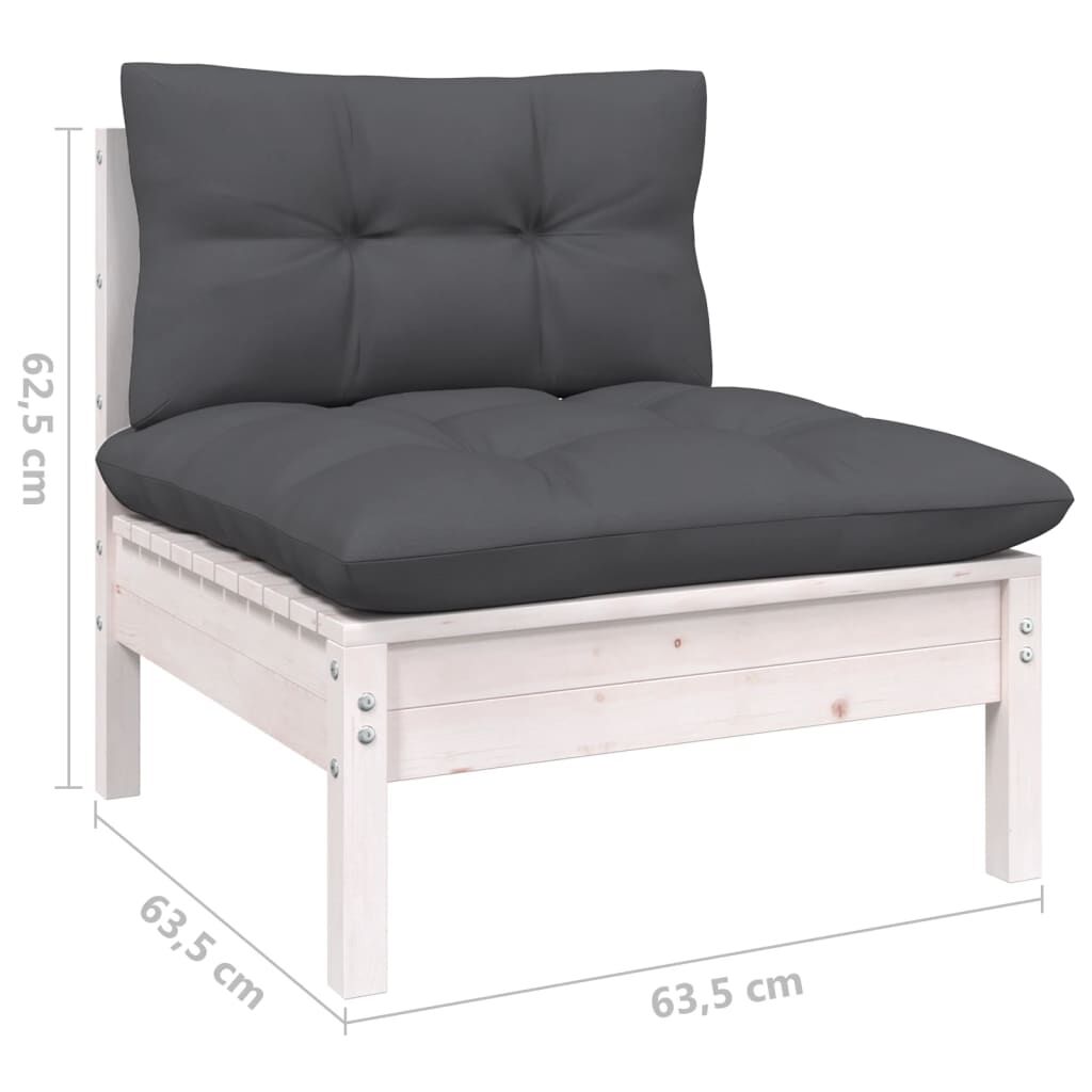 vidaXL Garden Middle Sofa with Cushions White Solid Pinewood