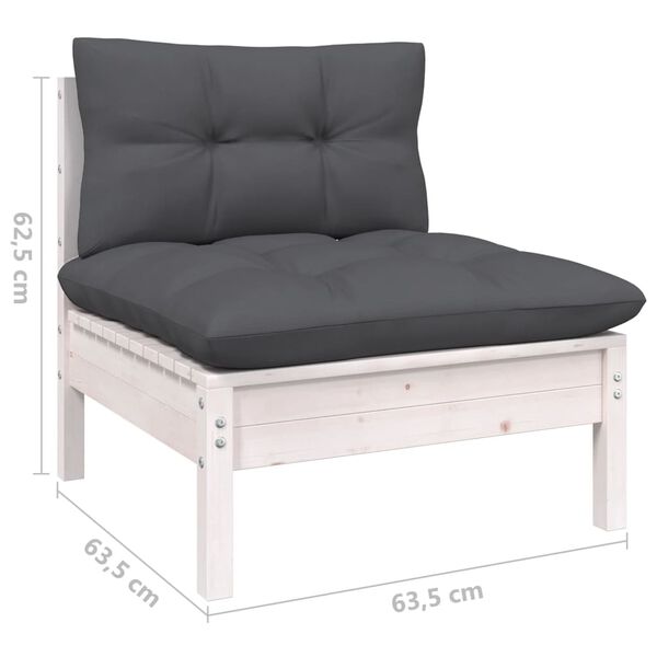 vidaXL Garden Middle Sofa with Cushions White Solid Pinewood