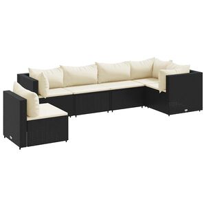 vidaXL 6 Piece Garden Lounge Set with Cushions Black Poly Rattan