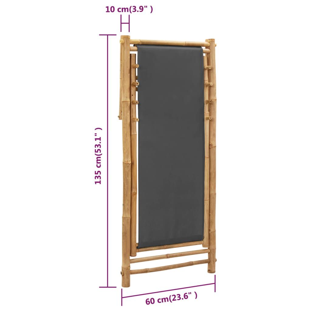 vidaXL Deck Chair Bamboo and Canvas Dark Grey