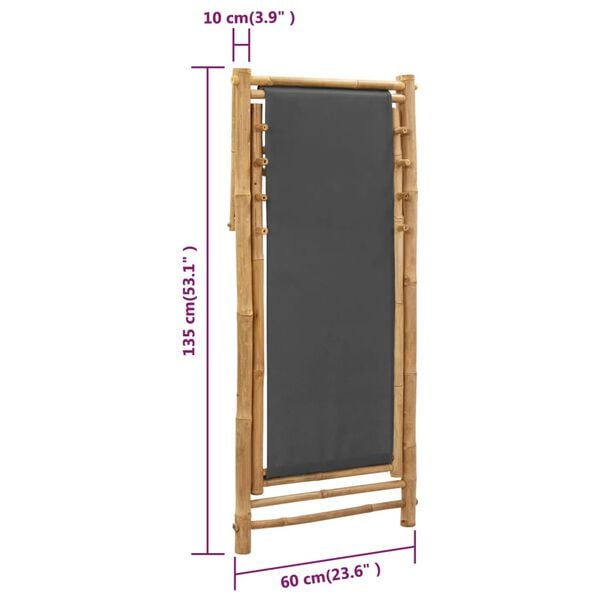vidaXL Deck Chair Bamboo and Canvas Dark Grey