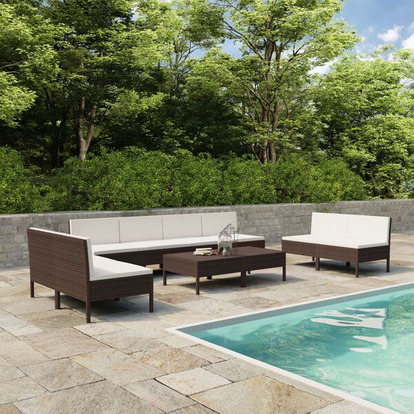 vidaXL 10 Piece Garden Lounge Set with Cushions Poly Rattan Brown