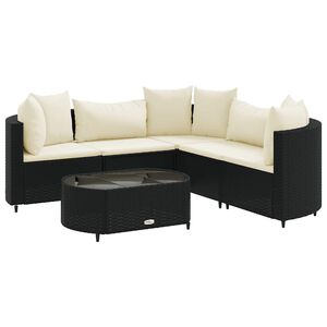 vidaXL 6 Piece Garden Sofa Set with Cushions Black Poly Rattan