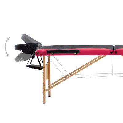 vidaXL Foldable Massage Table 3 Zones Wood Black and Pink