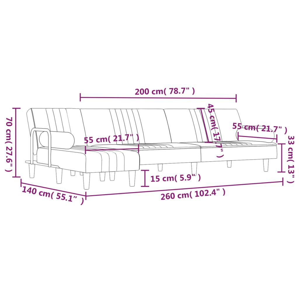 vidaXL L-shaped Sofa Bed Dark Grey 260x140x70 cm Velvet