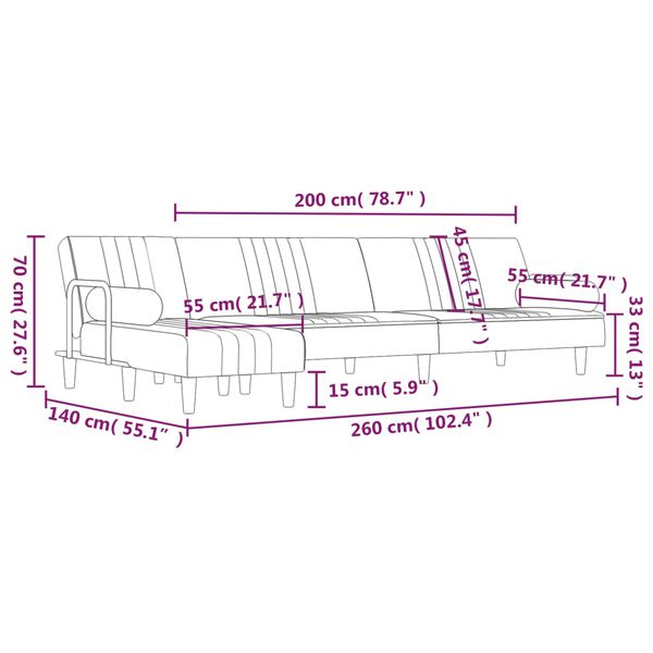 vidaXL L-shaped Sofa Bed Dark Grey 260x140x70 cm Velvet