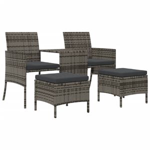 vidaXL 2-Seater Garden Sofa with Tea Table & Stools Poly Rattan Grey