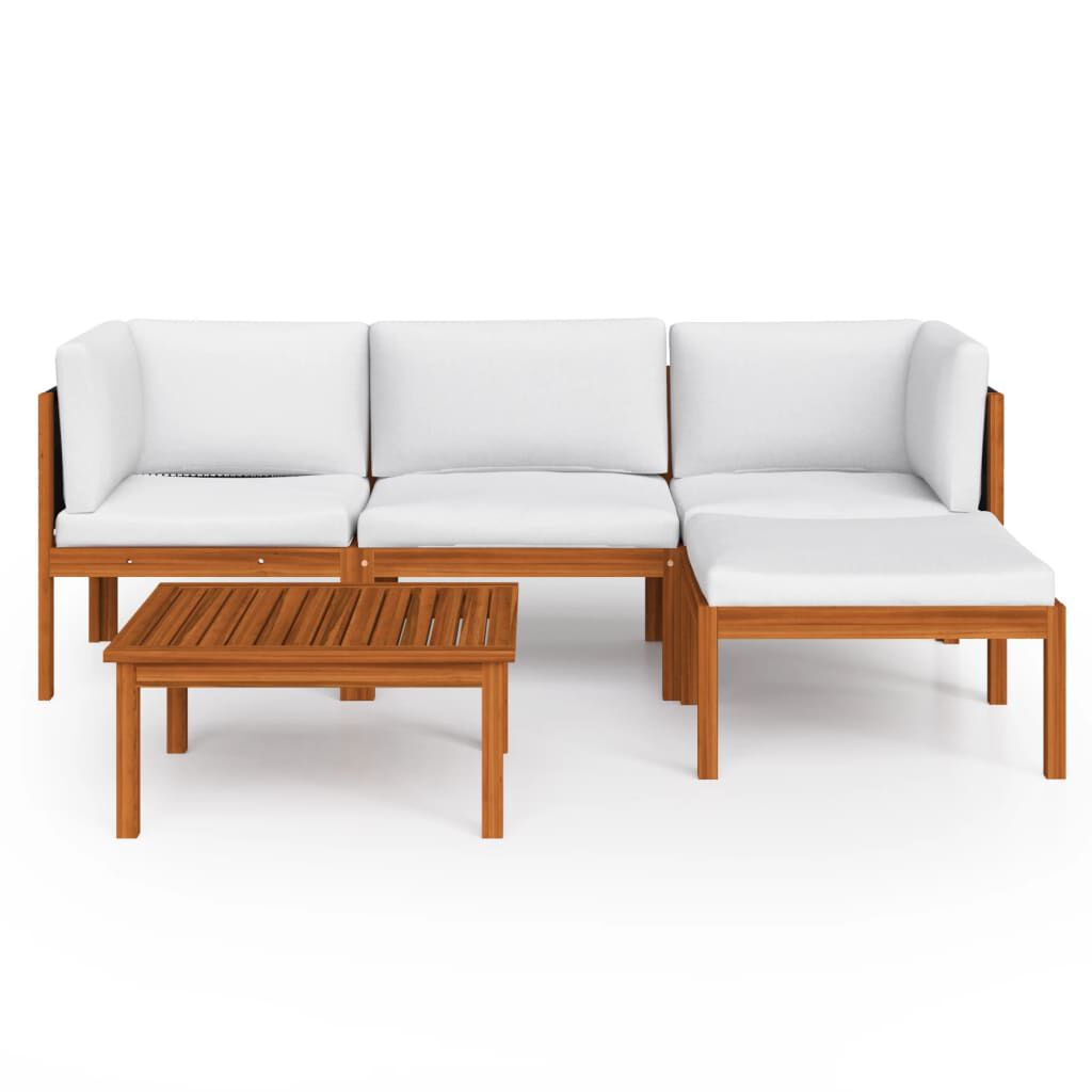vidaXL 5 Piece Garden Lounge Set with Cushions Cream Solid Acacia Wood