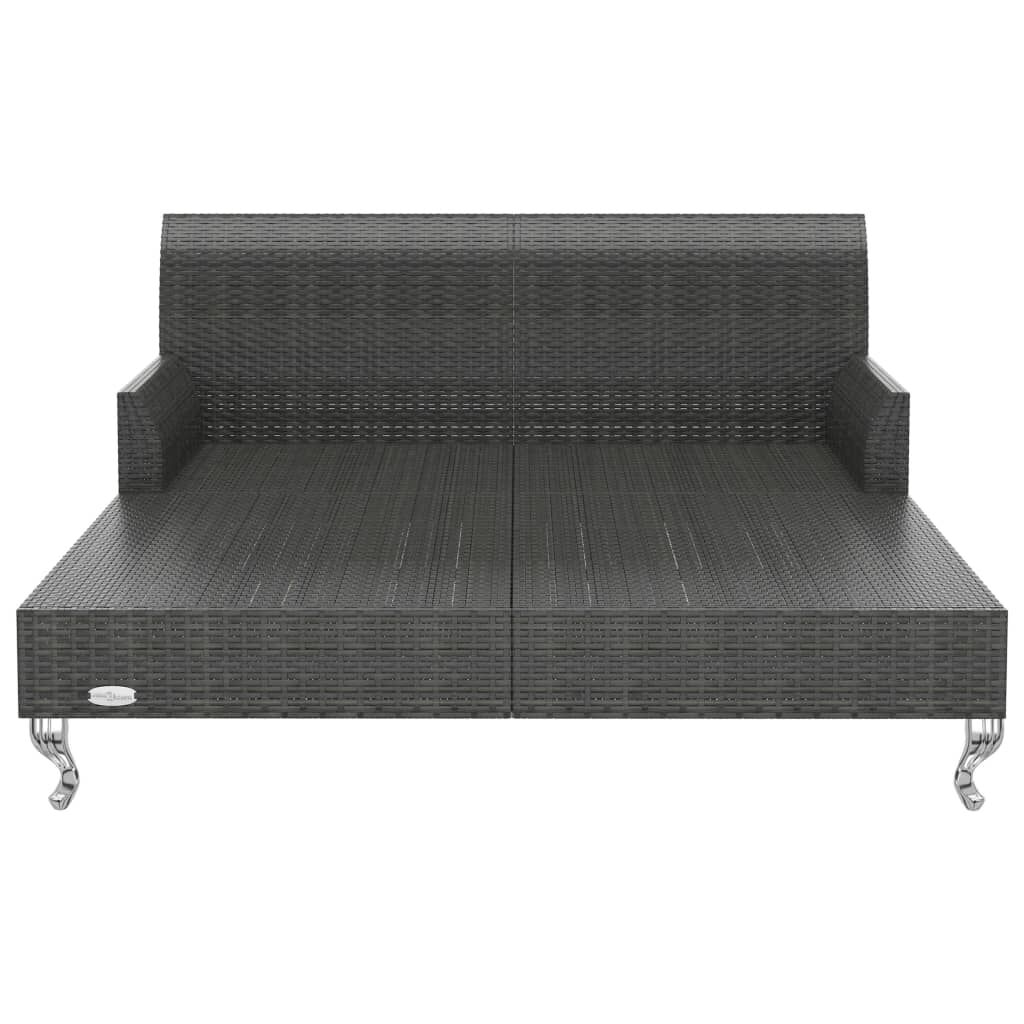 vidaXL 2-Person Garden Sun Bed with Cushions Poly Rattan Black