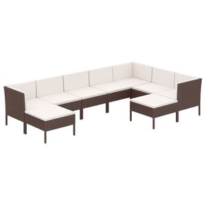 vidaXL 9 Piece Garden Lounge Set with Cushions Poly Rattan Brown