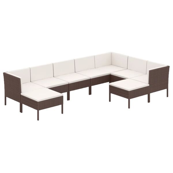 vidaXL 9 Piece Garden Lounge Set with Cushions Poly Rattan Brown