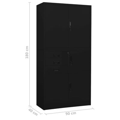 vidaXL Office Cabinet Black 90x40x180 cm Steel