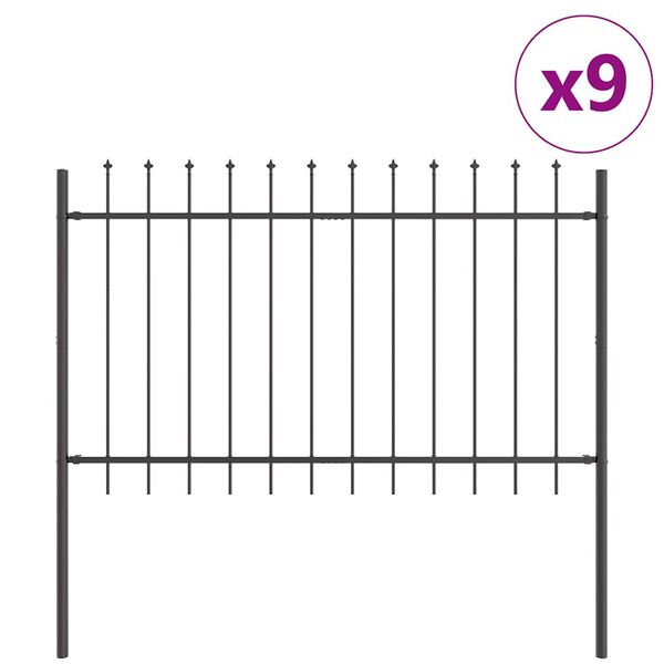 vidaXL Garden Fence 9 pcs Grey 15.3 x 1.2 m Powder-coated Steel
