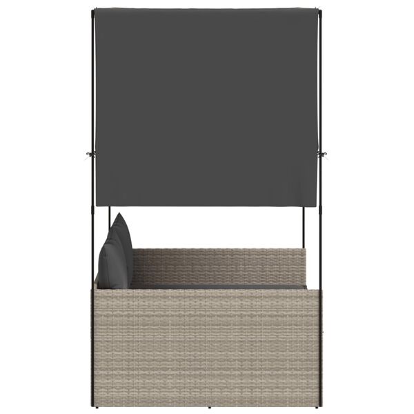 vidaXL Double Sun Lounger with Roof and Curtains Light Grey Poly Rattan