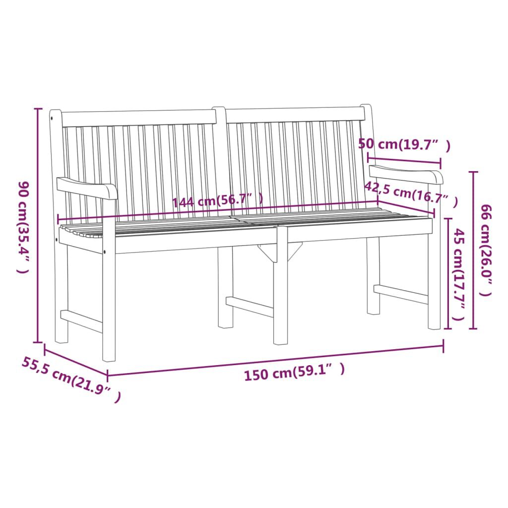 vidaXL Garden Bench 150 cm Solid Acacia Wood