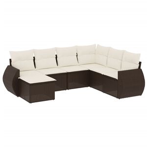 vidaXL 7 Piece Garden Sofa Set with Cushions Brown Poly Rattan