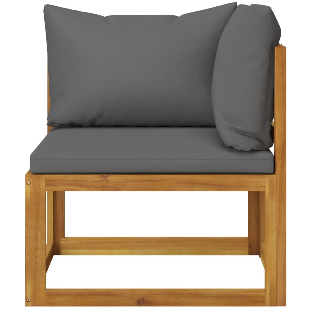 vidaXL Sectional Corner Sofa & Dark Grey Cushion Solid Acacia Wood