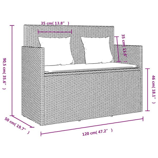 vidaXL Garden Bench with Cushions Grey Poly Rattan