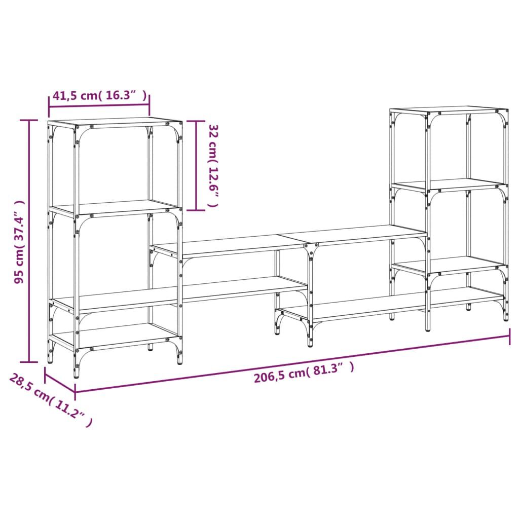 vidaXL TV Cabinet Black 206.5x28.5x95 cm Engineered Wood