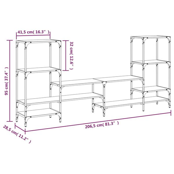 vidaXL TV Cabinet Black 206.5x28.5x95 cm Engineered Wood