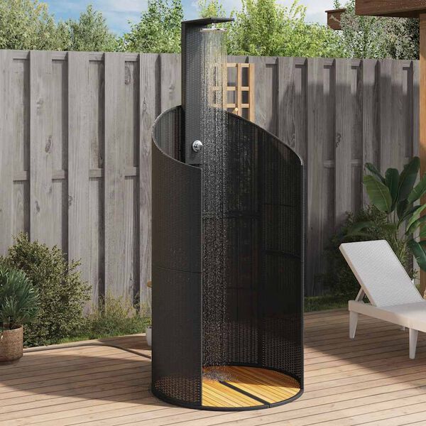 vidaXL Outdoor Shower Black 100x100x241.5 cm Poly Rattan and Acacia Wood