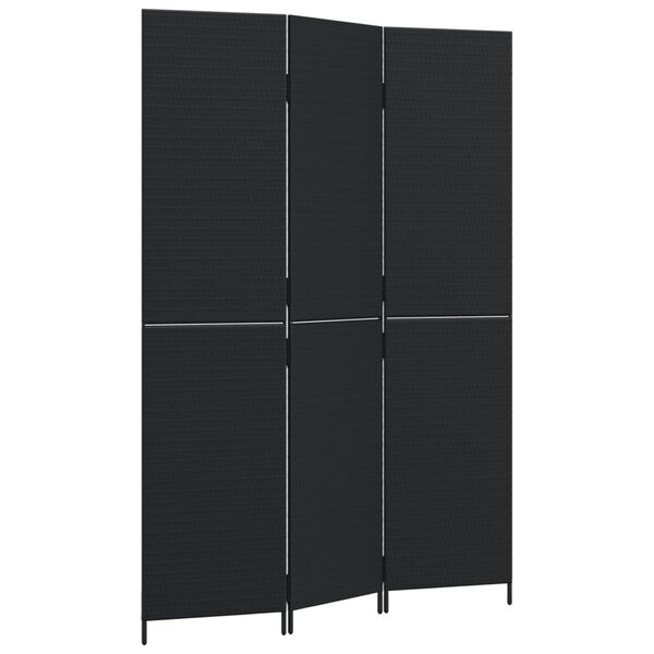 vidaXL Room Divider 3 Panels Black Poly Rattan