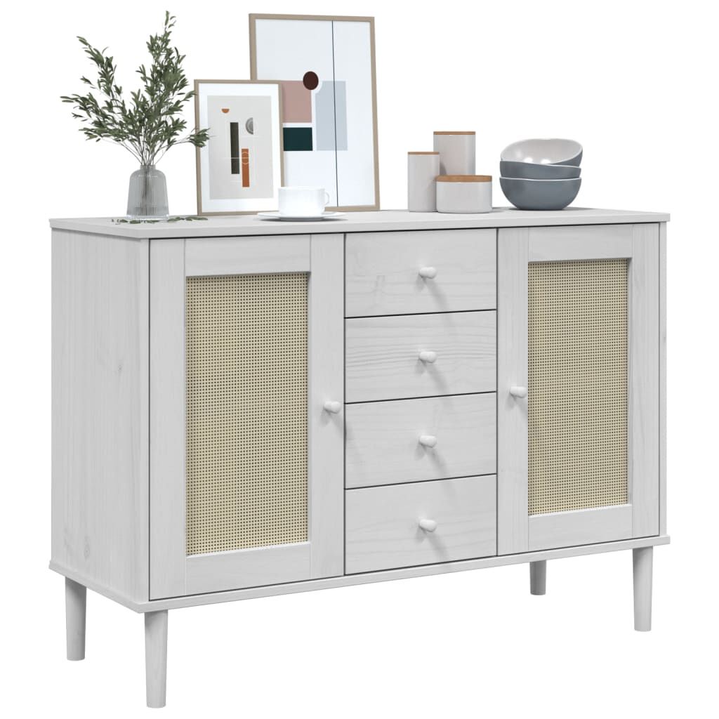 vidaXL Sideboard SENJA Rattan Look White 112x40x80 cm Solid Wood Pine