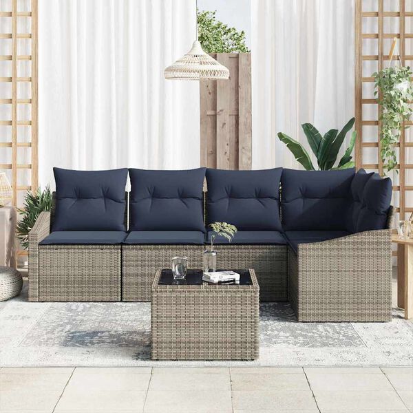 vidaXL Sofa Set with Cushion 6 pcs Grey Poly Rattan