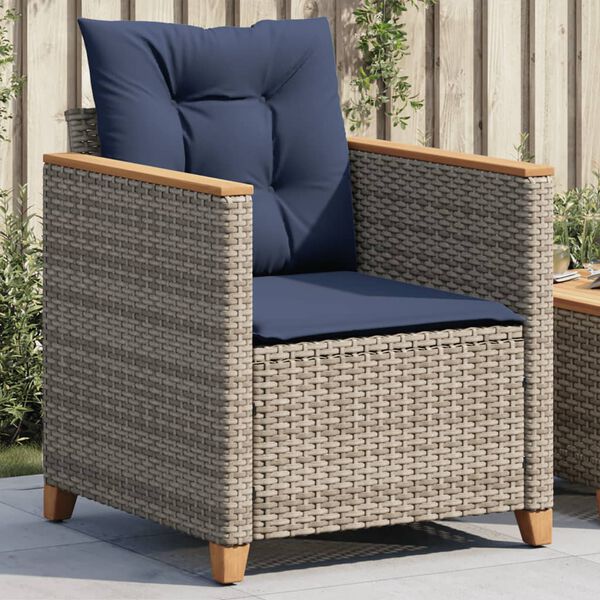 vidaXL Garden Chair with Cushions Grey Poly Rattan