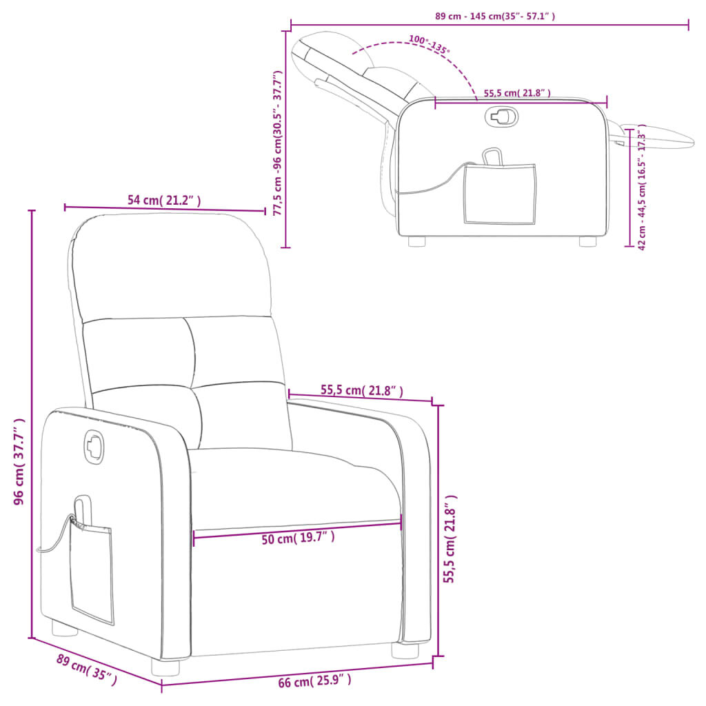 vidaXL Massage Recliner Chair Cream Fabric