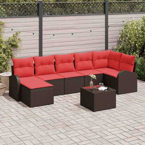 vidaXL Garden Sofa Set with Cushion 8 pcs Brown Poly rattan