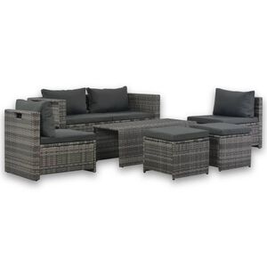 vidaXL 6 Piece Garden Lounge Set with Cushions Poly Rattan Grey