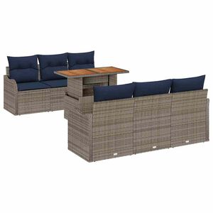 vidaXL Garden Sofa Set 7 pcs Grey and Navy Blue Poly Rattan