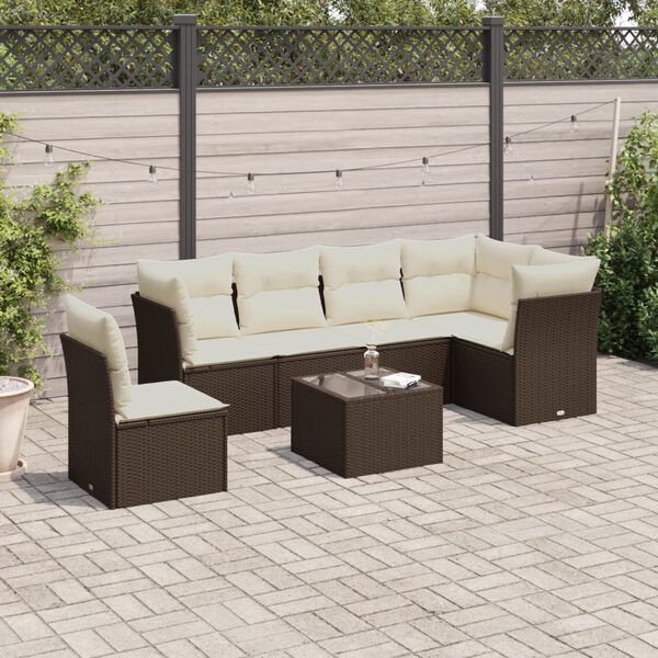 vidaXL 7 Piece Garden Sofa Set with Cushions Black Poly Rattan