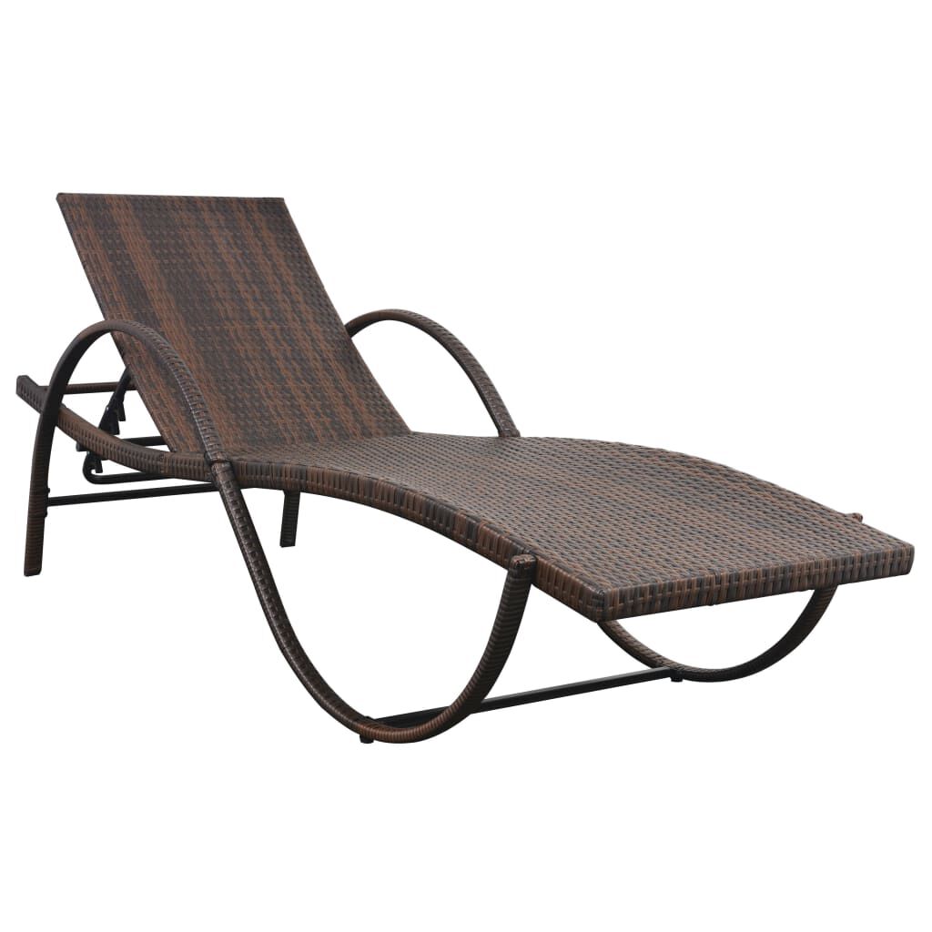 vidaXL Sun Lounger with Cushion Poly Rattan Brown