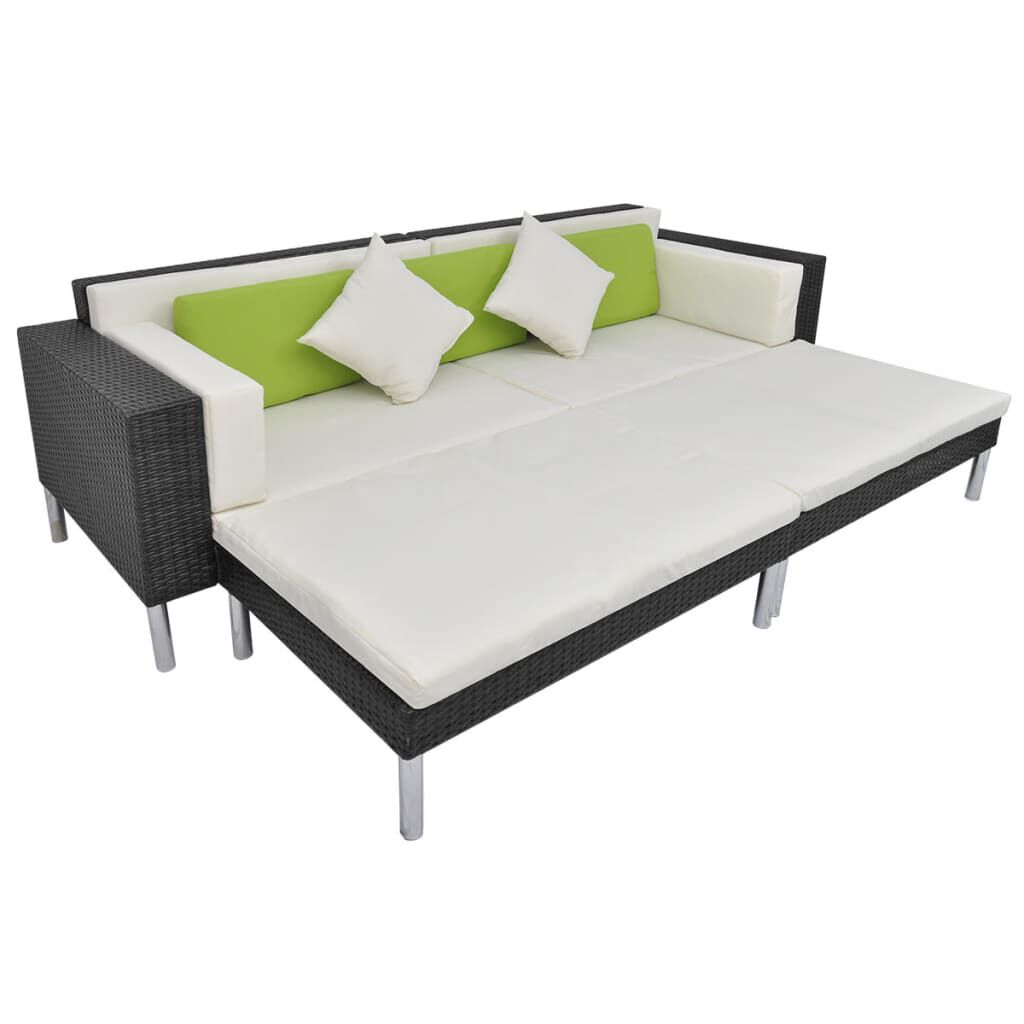 vidaXL 4 Piece Garden Lounge Set with Cushions Poly Rattan Black