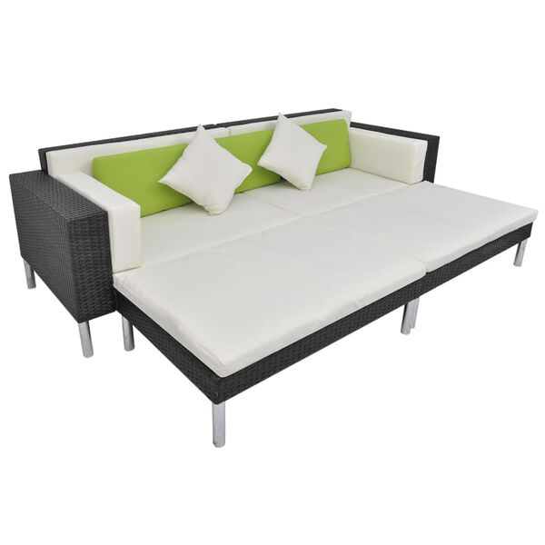 vidaXL 4 Piece Garden Lounge Set with Cushions Poly Rattan Black