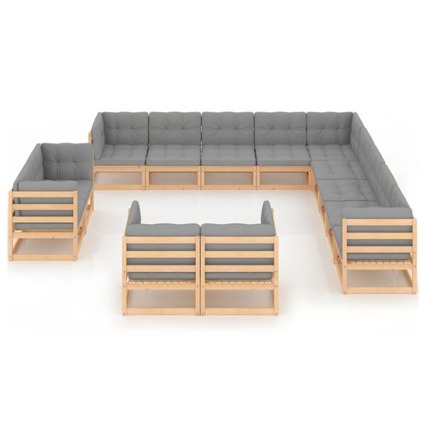 vidaXL 13 Piece Garden Lounge Set with Cushions Solid Pinewood