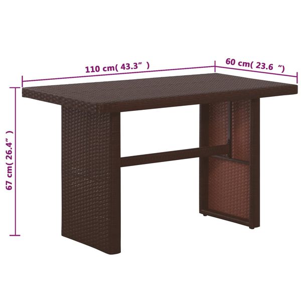 vidaXL 3 Piece Bistro Set Poly with Cushions Rattan Brown