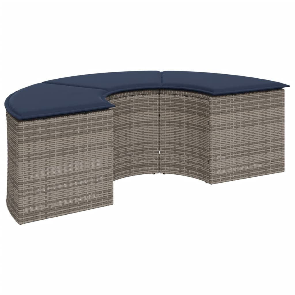 vidaXL 3 Piece Garden Sofa Set Half-Round Grey Poly Rattan